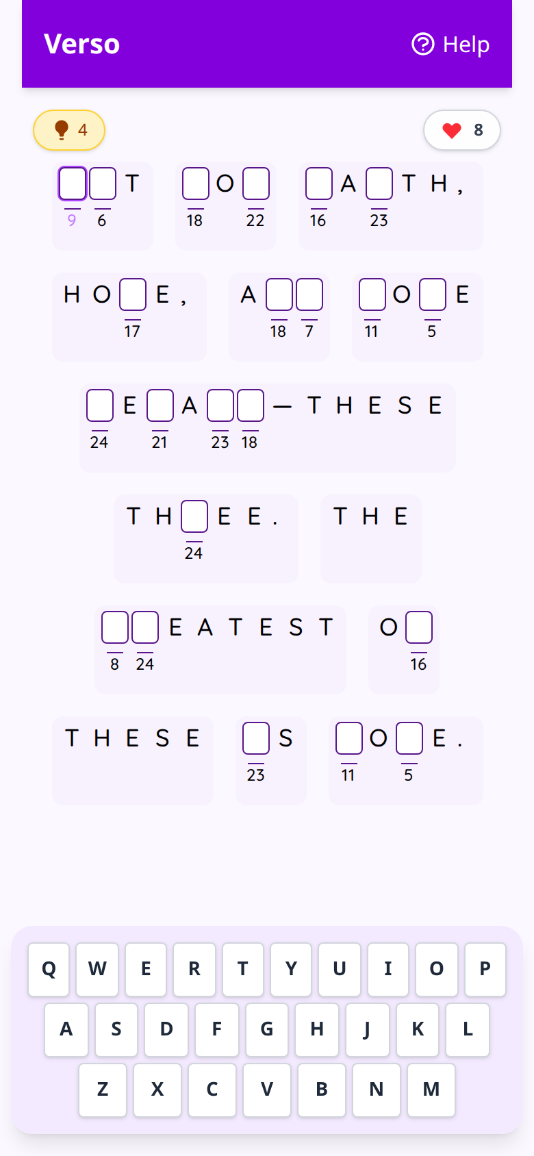 A cell selected — every cell with the same code number is highlighted purple.